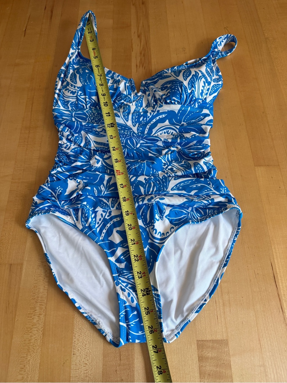 NEW 🌴Anne Cole Midnight V-Wire Blue Floral Shirred One Piece Swimsuit NWOT Sz 8 - Picture 9 of 9